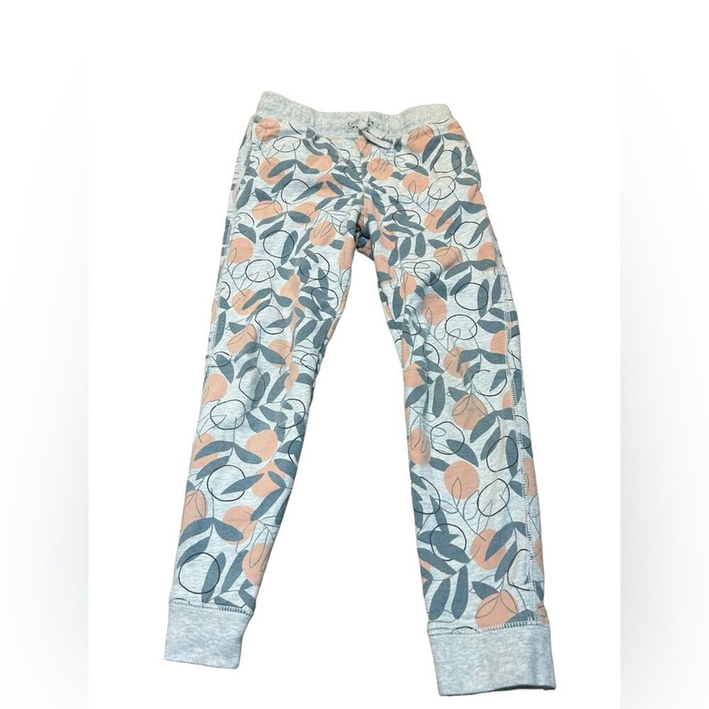 Tea Collection Leaf Print Joggers - Gray and Peach